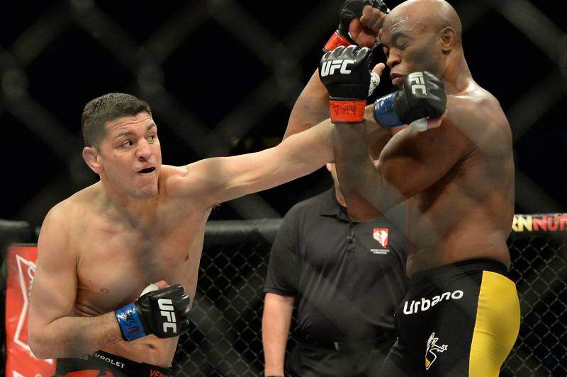 Anderson Silva And Nick Diaz Exchange Punches.
