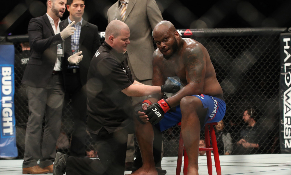 Derrick Lewis On The Stool Inside The Ufc Octagon.