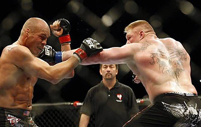 Champion Randy Couture And Challenger Brock Lesnar At Ufc 91.